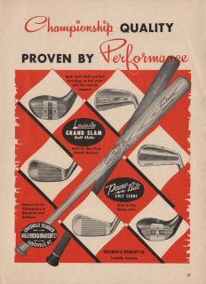 Vintage 1954 LOUISVILLE SLUGGER BASEBALL BATS & GOLF CLUBS Print Ad