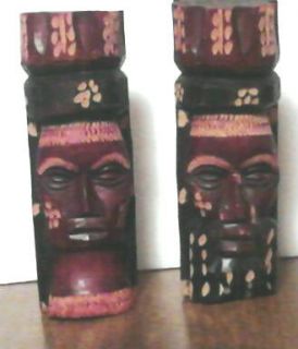 Two Jamaican Carved Totem Pole Wooden Signed Jamaica Rastafari No 