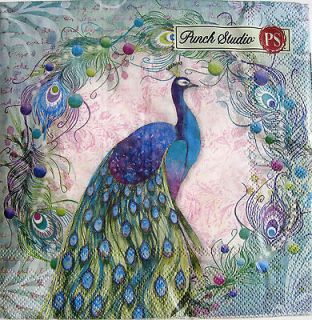   Christmas PEACOCK WREATH Paper Luncheon Napkins. JUST BEAUTIFUL