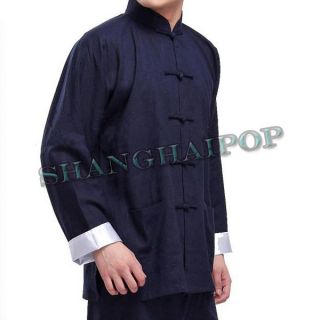   Fu Suit Wing Chun Martial Art Jacket Tai Chi Uniform Black/Blue Men
