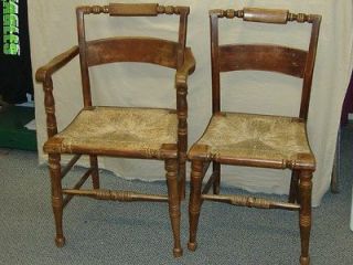   of Primitive Hitchcock Chairs w/Rush Seats  One Captains w/Arms