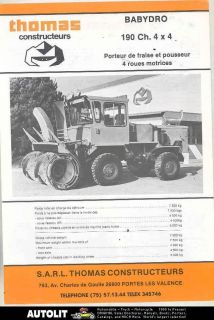 1983 ? Thomas Babydro 190 4x4 Snow Blower Snow Plow Truck Brochure 