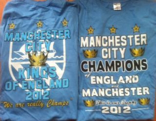 MANCHESTER CITY CHAMPIONS T SHIRT 2012 KINGS OF ENGLAND SCREEN PRINTED 
