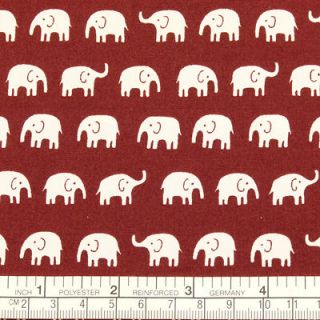 LITTLE CREAM ELEPHANT IN MAROON RED JAPANESE 100% COTTON QUILT FABRIC 