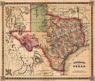 1866 Schönbergs Map of Texas Historic Map 24x28