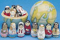 WORLD CHILDREN GLOBE~wood set 8 2 dolls ~MULTICULTURAL