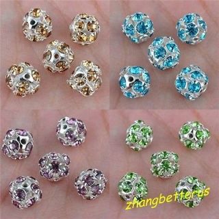 20 Pcs Silver Plated Rhinestone Spacer Beads Bracelet Charms Findings 