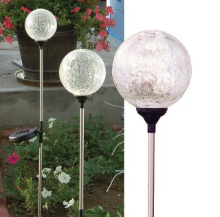   Color Changing Solar Garden/Path Crackle Glass Ball LED Light Stake