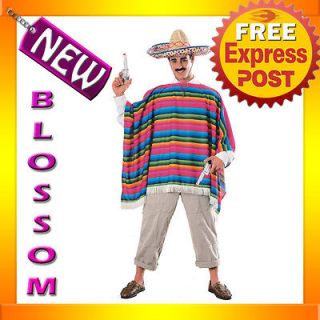C241 Mens Spanish Mexican Serape Poncho & Sombrero Hat