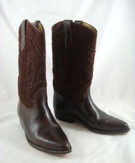 Vintage Womens Seychelles Mexican Suede Reptile Leather Western Boots 