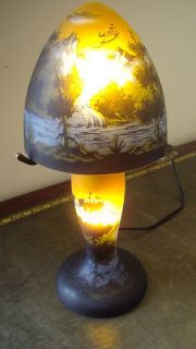 STUNNING ANTIQUE & E.GALLE STYLE THICK GLASS MUSHROOM TABLE LAMP  