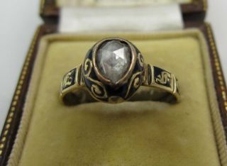 Unique Georgian enamelled 18ct Rose Diamond Solitaire Memorial Ring
