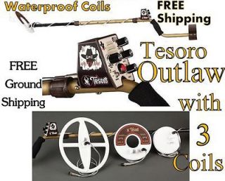 Outlaw Tesoro Metal Detector with 3 Waterproof Coils * FREE UPS Ground 