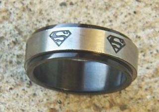 Stainless steel Two tone Superman spinner ring