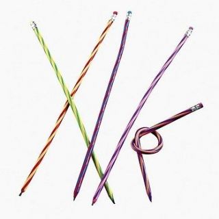 12 Striped Flexible Plastic Pencils Bendy Bendable School Supplies