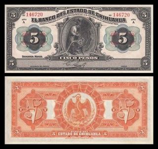 Mexico, 5 Pesos El Banco del Estado de Chihuahua Dic 12 1913 UNC 