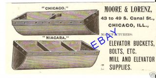 1896 MOORE & LORENZ GRAIN ELEVATOR BUCKET AD NIAGARA