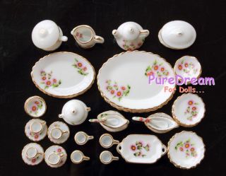12 Dollhouse Miniature Dining Ware Porcelain Tea Set Dish Cup Plate 