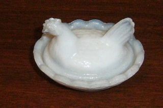 Miniature Milkglass White Hen on Nest Covered Box Salt Cellar