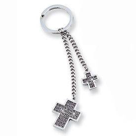 New Nickel plated Silver Glitter Double Cross Key Ring
