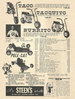   1960s Steens Taco, Taquito and Burrito Mini Bike Ad   3 Bikes