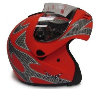   Flame Matte Red Flip Up Modular Full Face Motorcycle Helmet ~S/M/L/XL