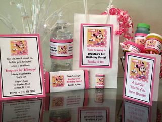 Minnie Mouse 1st Birthday PDF CD w/ Invitation Favors Water Candy Gum 