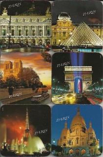 Eiffel Tower Paris Monuments at Night French Coasters Set NEW