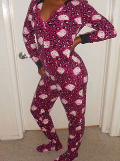   KITTY ADULT FOOTED PAJAMAS ROMPER JUMPER FOOTIE ONE PIECE FLEECE XL
