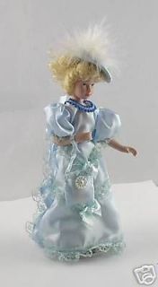 Miniature Victorian Dollhouse Doll in Fancy Blue Dress, Purse, 012