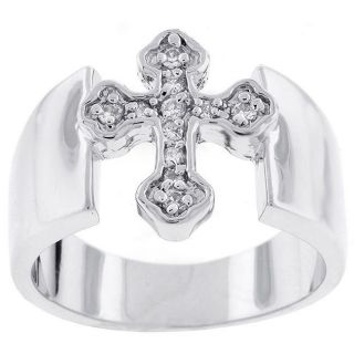 Michele Mies Silvertone Cubic Zirconia Cross Thick Band Ring