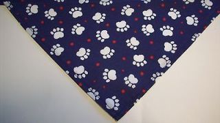 Dog Bandana Slide On Tie On Blue White Paw Prints Dog Apparel Scarf 