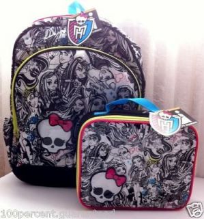 MONSTER HIGH Backpack and Lunch Box NEW Book Bag Tote With Tags Fast 