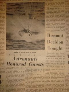   CREW MCDIVITT SCOTT SCHWEICKART GUESTS MARCH 14 1969 NEWSPAPER