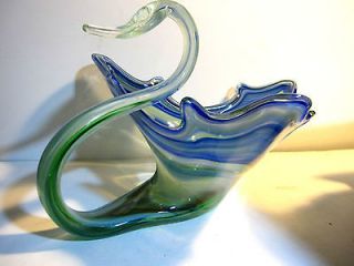 Rare Sommerso Murano Millefiore Hand Blown Art Glass Swan Bowl 