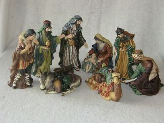   Hand Painted Porcelain Sculptures by OWell   8 Piece Nativity Scene
