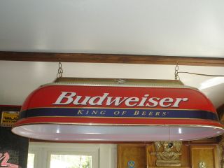 BUDWEISER LARGE RED & BLUE POOL TABLE LIGHT KING OF BEERS WORKS GREAT