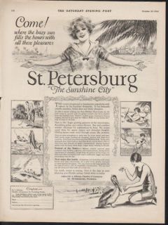 FP 1924 ST PETERSBURG FLORIDA TRAVEL BOAT PELICAN BEACH AD