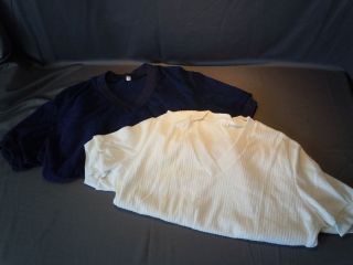   Terry Cloth Short Sleeve Pullover Shirts Tops Navy Blue & White 1960s