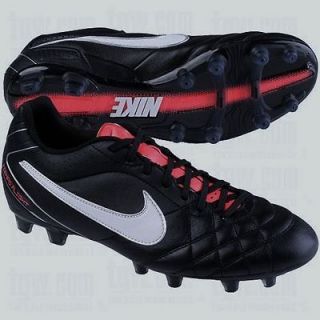   NIKE Tiempo Flight FG Black Solar Red Leather Soccer Cleats Boots 7.5