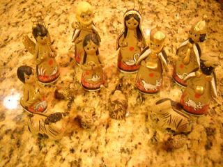 Vintage 14 Piece Mexican/Peruvi​an Hand Painted Clay Nativity