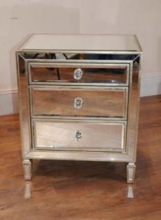 Pair Funky Art Deco Mirrored Bedside Chest Drawers Tables Nightstands