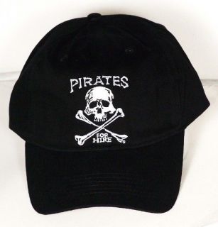 Pirate Ball Cap For Hire Skull Crossbones Black White New Men Adjust 