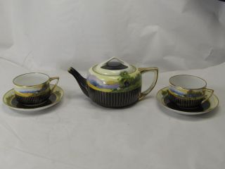 Beautiful Hand Painted Nippon M IN Wreath Teapot And Pair Of Cups 