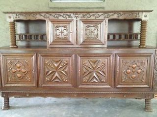 French Renaissance Dining Room Table & Court Cupboard or Buffet Oak 