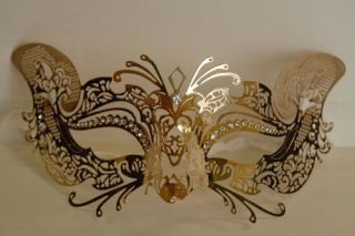 Venetian Gold Mask w/ Metal Fox Laser cut and Crystals