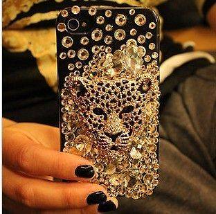 3D Alloy Crystal Leopard Head DIY Cell Phone iPhone4 4S 5 5G Case Deco 