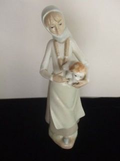 Vintage Casades Porcelain Figurine Statue Girl holding a Puppy Dog 