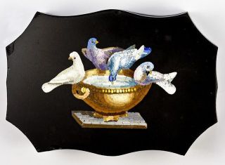 Antique Italian Grand Tour Micro Mosaic Paperweight, Doves of Pliny 