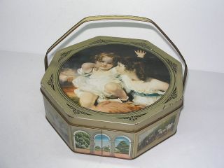 VINTAGE SUNSHINE BISCUIT TIN WITH HANDLE   FAMOUS PAINTINGS